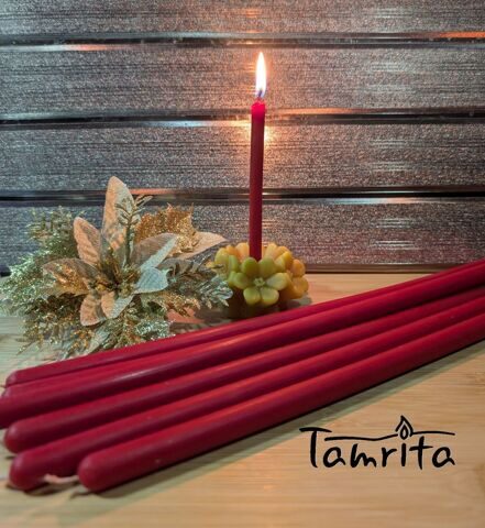 RED №40 Beeswax Candle Tamrita.  Natural Pur Beeswax Taper Church Candles, h-10,2