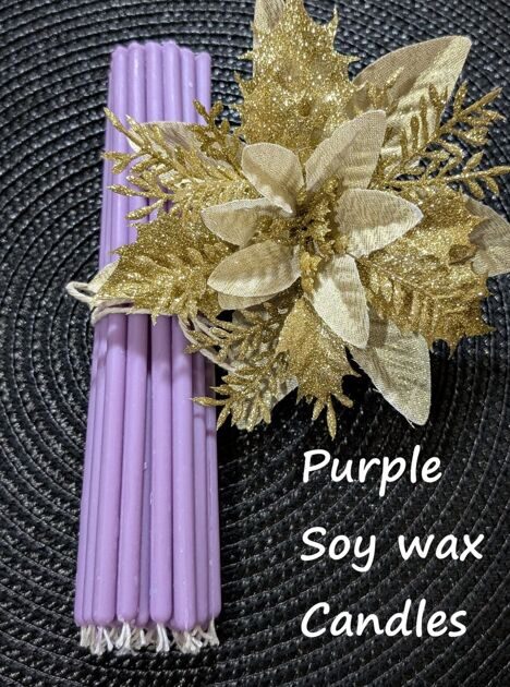 PURPLE №60 Eco Soy Candle Tamrita. Natural Eco Soy wax Taper Candles, h-9"(230mm), d-0,23"(6mm), time-1h20min