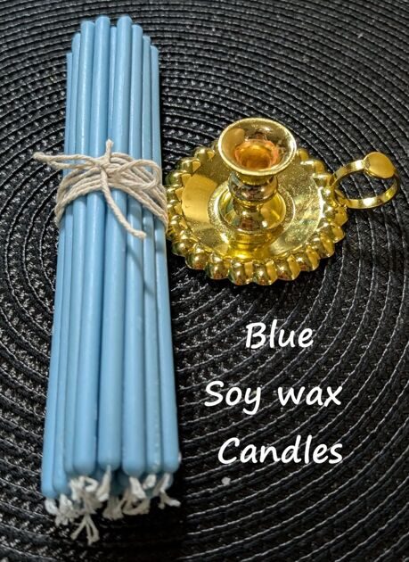 BLUE №40 Eco Soy Candle Tamrita. Natural Eco Soy wax Taper Candles, h-10,2"(260mm), d-0,28"(7,2mm), time-2h