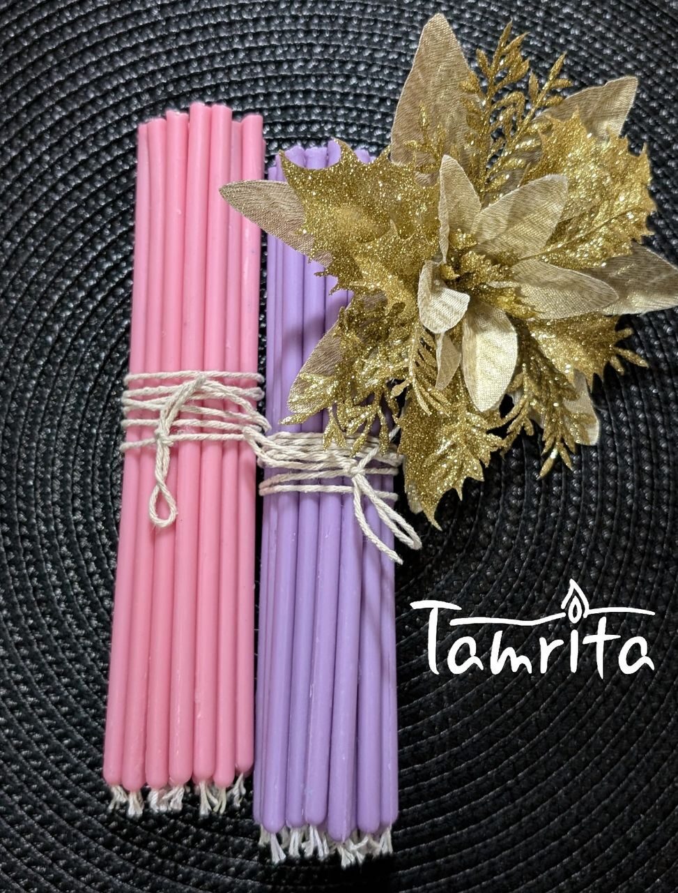 PINK №60 Eco Soy Candle Tamrita. Natural Eco Soy wax Taper Candles, h-9"(230mm), d-0,23"(6mm), time-1h20min