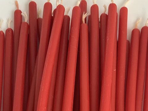 RED №8 Beeswax Candle Tamrita.  Natural Pur Beeswax Taper Church Candles, h-12,6"(320mm), d-0,6"(15mm), time-6h