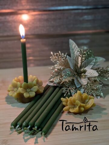 GREEN №80/set 400pcs Beeswax Candle Tamrita. Natural Pur Beeswax Taper Church Candles, h-7,1