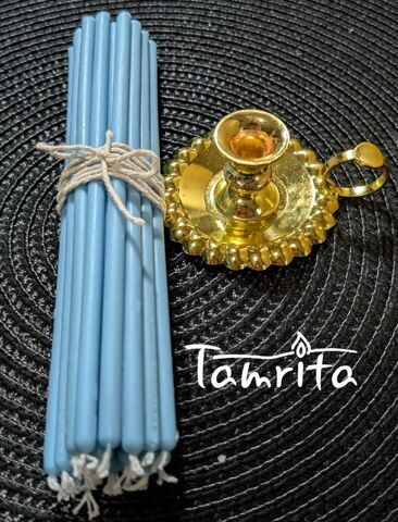 BLUE №40 Eco Soy Candle Tamrita. Natural Eco Soy wax Taper Candles, h-10,2