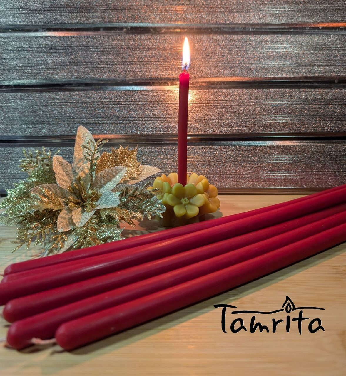 RED №8 Beeswax Candle Tamrita. Natural Pur Beeswax Taper Church Candles, h-12,2"(310mm), d-0,51"(13mm), time-5h