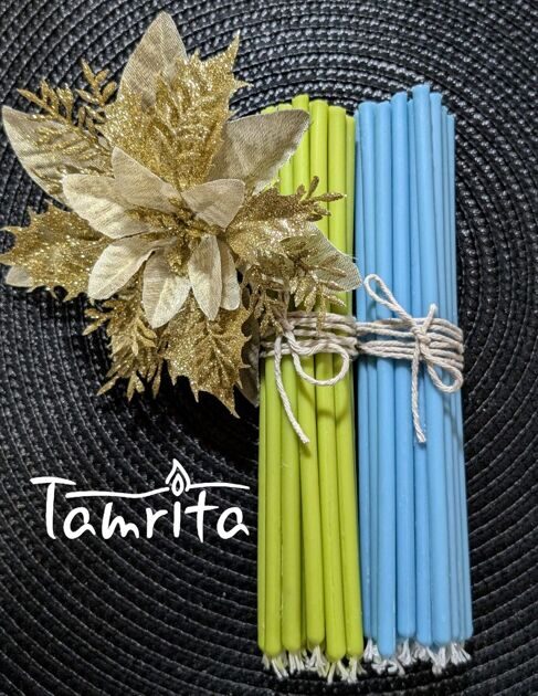 LIGHT GREEN №60 Eco Soy Candle Tamrita. Natural Eco Soy wax Taper Candles, h-9"(230mm), d-0,23"(6mm), time-1h20min