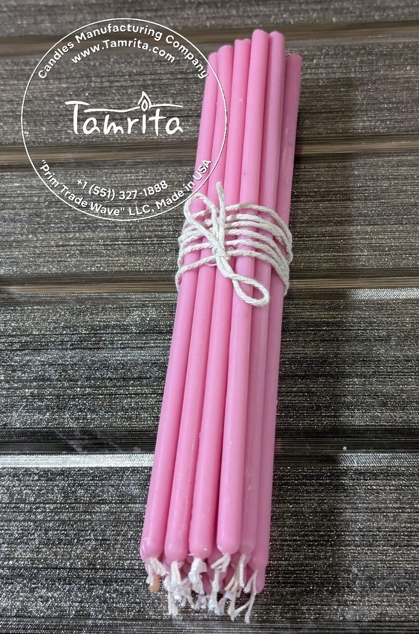 PINK №60 Eco Soy Candle Tamrita. Natural Eco Soy wax Taper Candles, h-9"(230mm), d-0,23"(6mm), time-1h20min