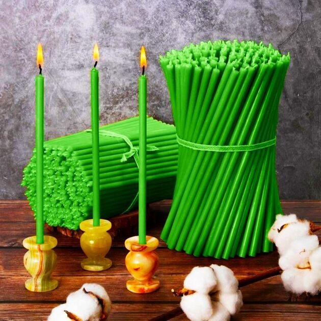 GREEN №40 Beeswax Candle Tamrita.  Natural Pur Beeswax Taper Church Candles, h-10,2"(260mm), d-0,28"(7,2mm), time-2h