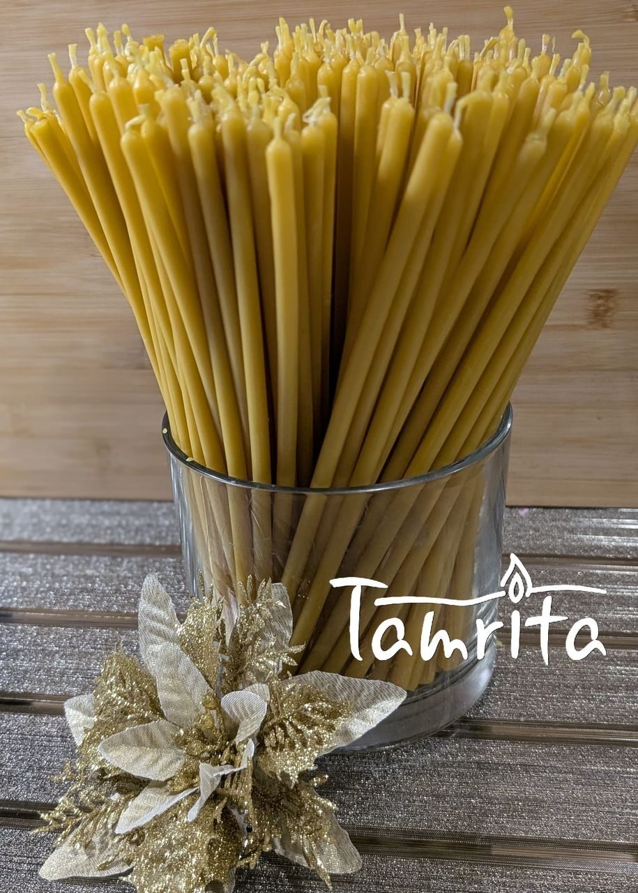 YELLOW №80/set 400pcs Beeswax Candle Tamrita. Natural Pur Beeswax Taper Church Candles, h-7,1"(180mm), d-0,20"(5mm), time-1h