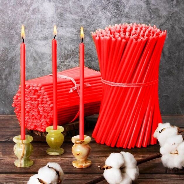 RED №80 Beeswax Candle Tamrita. Natural Pur Beeswax Taper Church Candles, h-7,1"(180mm), d-0,20"(5mm), time-1h