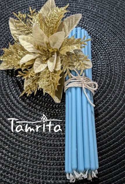 BLUE №60 Eco Soy Candle Tamrita. Natural Eco Soy wax Taper Candles, h-9"(230mm), d-0,23"(6mm), time-1h20min