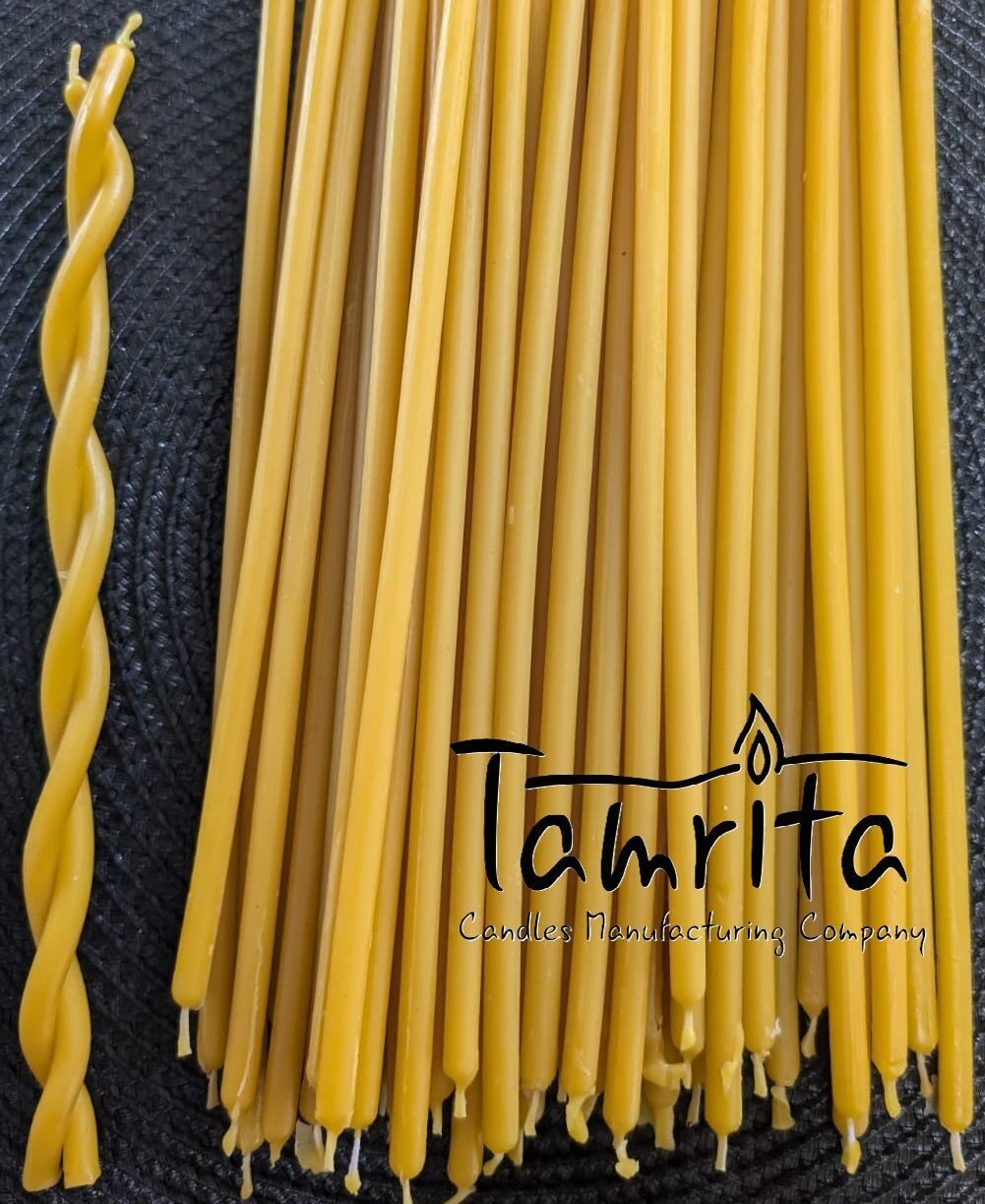 YELLOW №80/set 400pcs Beeswax Candle Tamrita. Natural Pur Beeswax Taper Church Candles, h-7,1"(180mm), d-0,20"(5mm), time-1h