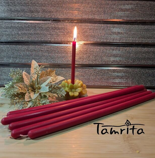 RED №20 Beeswax Candle Tamrita.  Natural Pur Beeswax Taper Church Candles, h-11,2"(280mm), d-0,37"(9mm), time-3h