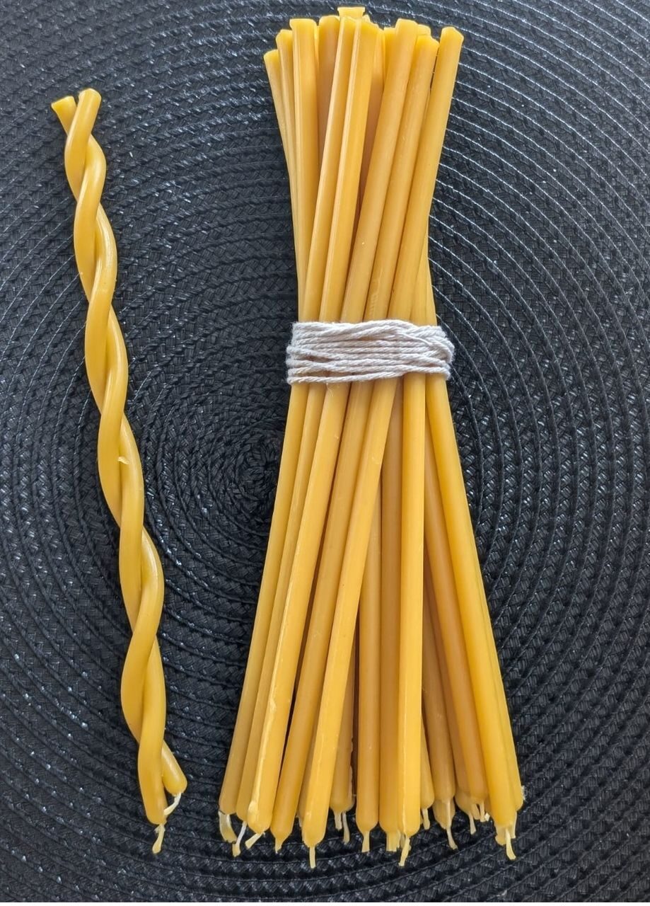 YELLOW №40 Beeswax Candle Tamrita.  Natural Pur Beeswax Taper Church Candles, h-10,2"(260mm), d-0,28"(7,2mm), time-2h