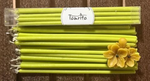 LIGHT GREEN №40 Eco Soy Candle Tamrita. Natural Eco Soy wax Taper Candles, h-10,2