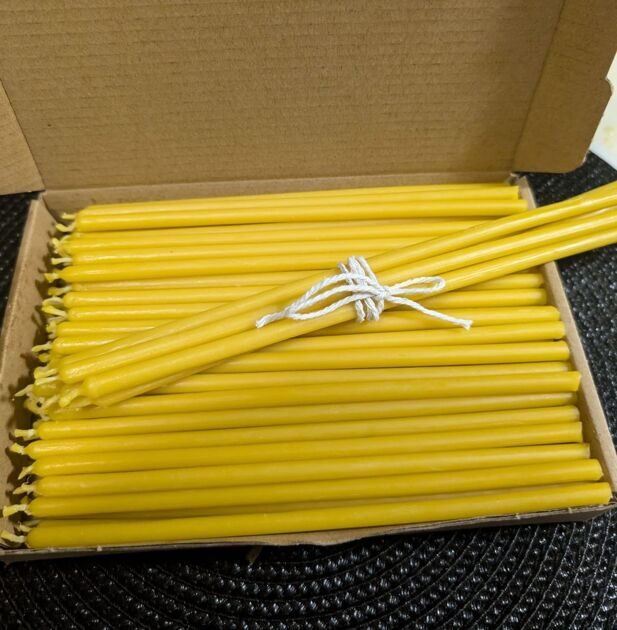 Set YELLOW candles #80 natural beeswax 80ps,Tamrita. Natural Pur Beeswax Taper Candles, h-7,1"(180mm), d-0,20"(5mm), time-1h