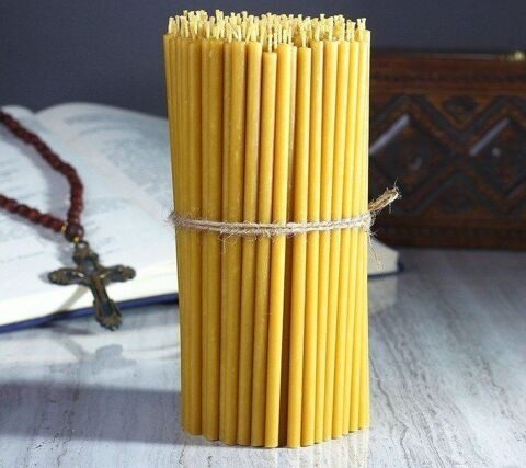 YELLOW №40 Beeswax Candle Tamrita.  Natural Pur Beeswax Taper Church Candles, h-10,2