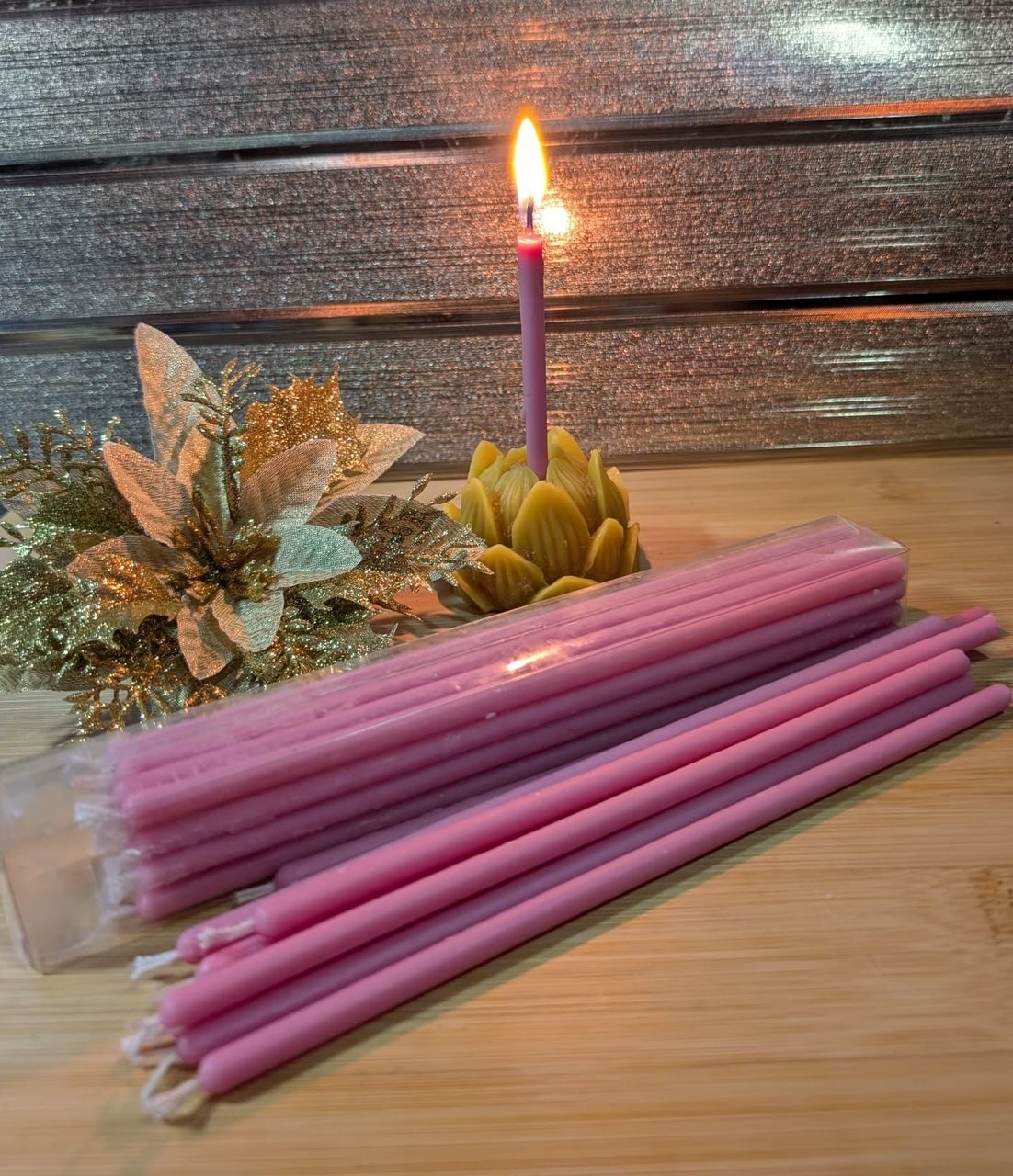 PINK №40 Eco Soy Candle Tamrita. Natural Eco Soy wax Taper Candles, h-10,2"(260mm), d-0,28"(7,2mm), time-2h