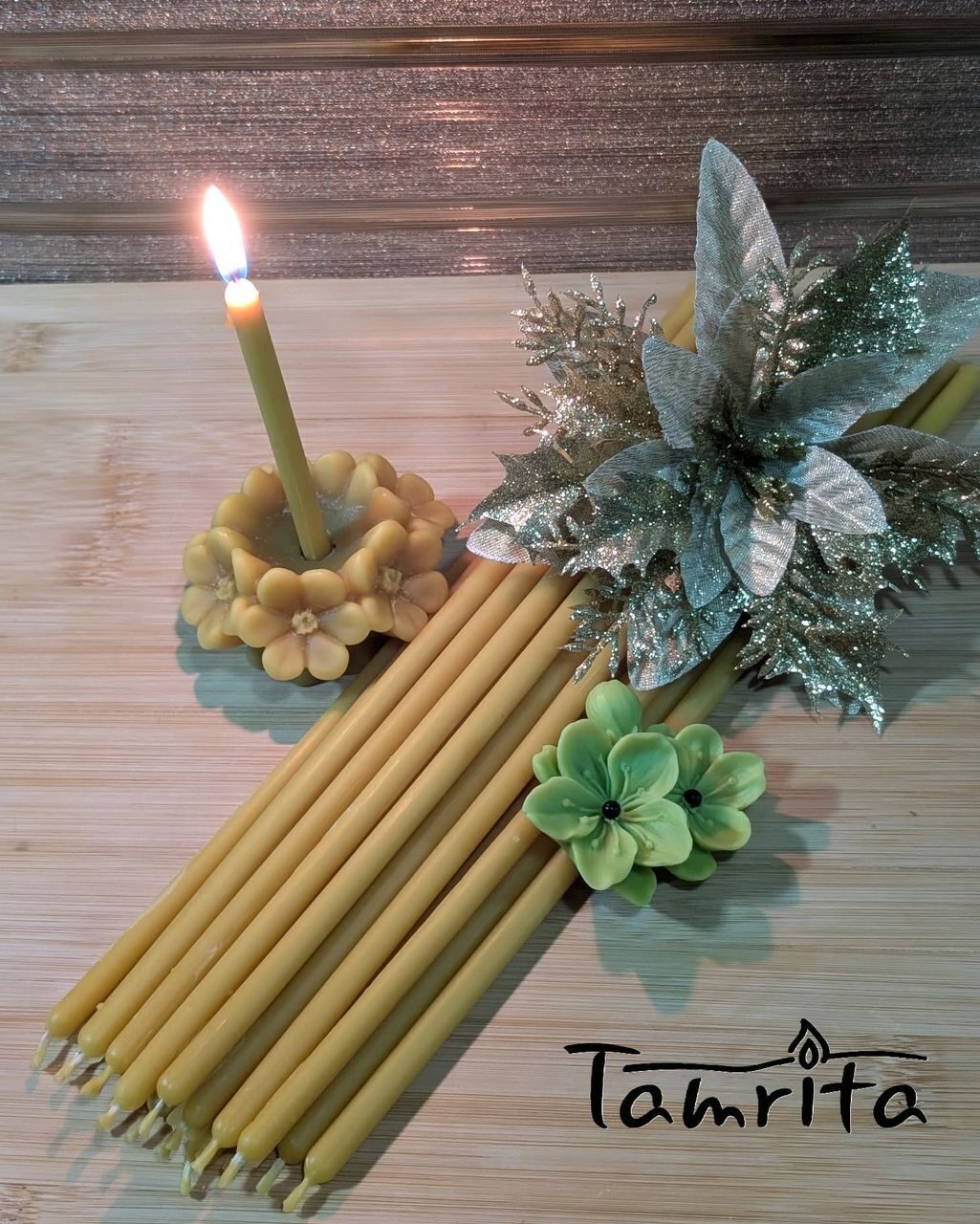 YELLOW №80 Beeswax Candle Tamrita. Natural Pur Beeswax Taper Church Candles, h-7,1"(180mm), d-0,20"(5mm), time-1h