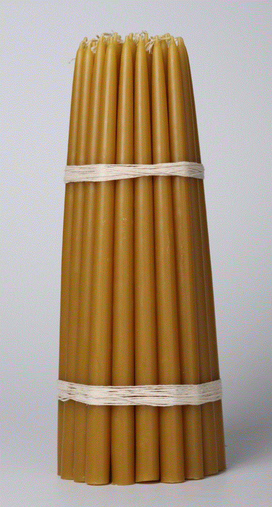 YELLOW №8 Beeswax Candle Tamrita.  Natural Pur Beeswax Taper Church Candles, h-12,6"(320mm), d-0,6"(15mm), time-6h