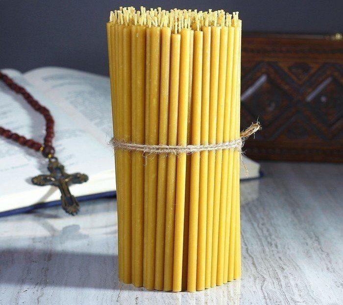 YELLOW №20 Beeswax Candle Tamrita.  Natural Pur Beeswax Taper Church Candles, h-11,2"(280mm), d-0,37"(9mm), time-3h