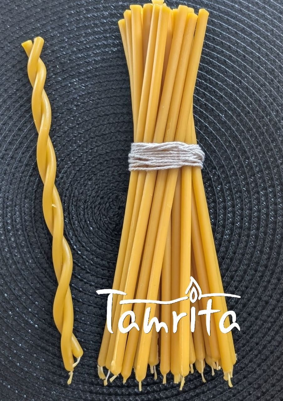 YELLOW №80 Beeswax Candle Tamrita. Natural Pur Beeswax Taper Church Candles, h-7,1"(180mm), d-0,20"(5mm), time-1h