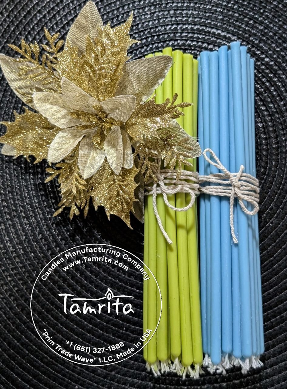 BLUE №40 Eco Soy Candle Tamrita. Natural Eco Soy wax Taper Candles, h-10,2"(260mm), d-0,28"(7,2mm), time-2h