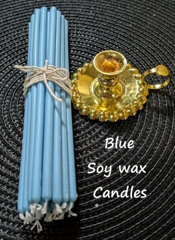 BLUE №60 Eco Soy Candle Tamrita. Natural Eco Soy wax Taper Candles, h-9