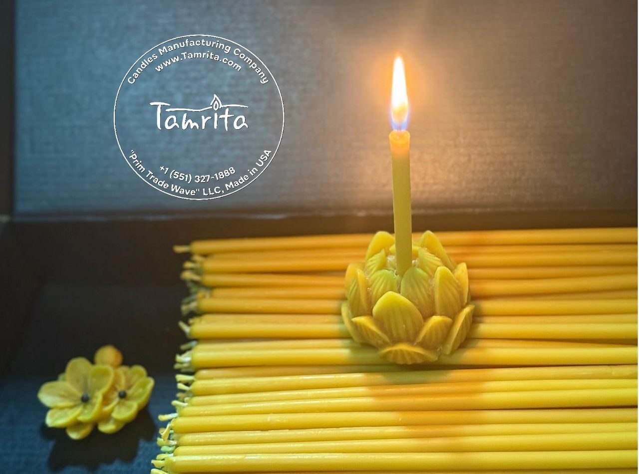 YELLOW №40/set 300pcs Beeswax Candle Tamrita.  Natural Pur Beeswax Taper Church Candles, h-10,2"(260mm), d-0,28"(7,2mm), time-2h