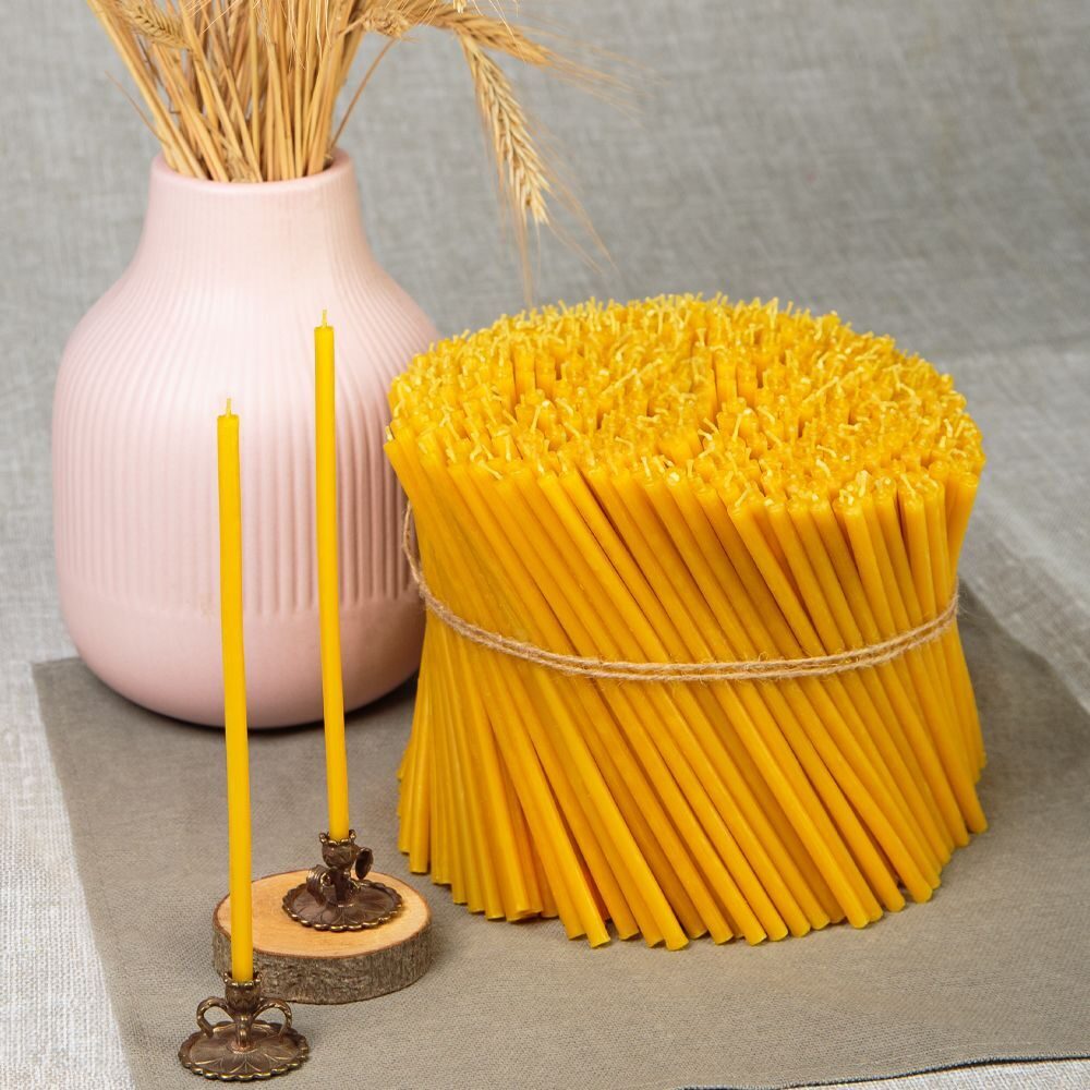 YELLOW №80/set 400pcs Beeswax Candle Tamrita. Natural Pur Beeswax Taper Church Candles, h-7,1"(180mm), d-0,20"(5mm), time-1h